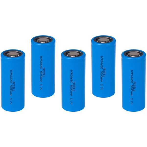 Main product image for PKCELL 5-Pack 26650 5000mAh Li-Ion Flat Top Rechargeable Battery142-109